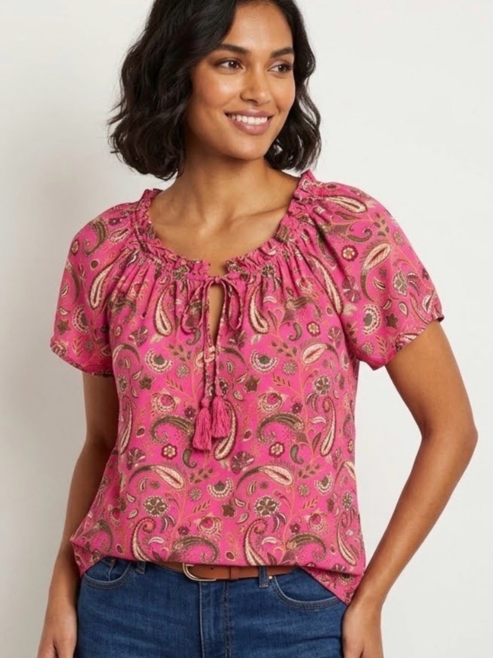 Premise Pink Cap Sleeve Ruffled Blouse